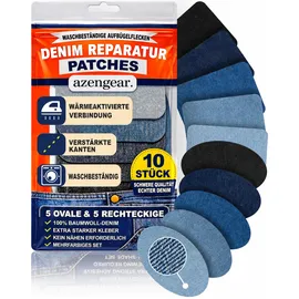 aZengear Jeans Flicken zum Aufbügeln, 10 Stück, Blau- und Schwarztöne, Denim