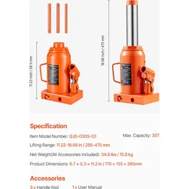Vevor Wagenheber Stahl 285-475 mm orange