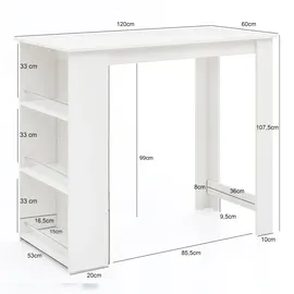 KADIMA DESIGN Bartisch WL5.732 120 x 107,5 x 60 cm Stehtisch Holz in Weiß | Gr.: onesize