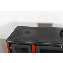 hosseven Kaminofen mit Backfach und Herdplatte 4013 Rot Holzofen 8 kW Holz Ofen Mehrfachbelegung Kamin Heizofen Küchenherd