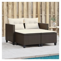 vidaXL Loungesofa Gartensofa 2-Sitzer mit Hockern Braun Poly Rattan braun