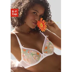 Bügel-BH LASCANA, Damen, Gr. 100, Cup B, weiß (weiß, neon), Mesh, Obermaterial: 66% Polyamid, 32% Polyester, 2% Elasthan, feminin, BHs, mit zarter Blumenstickerei und filigranen Accessoires, sexy Dessous