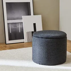 Grauer Hocker mit Stoffbezug und Aufbewahrung für Kissen oder Plaids - Stool