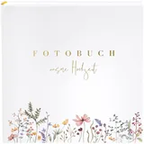 Goldbuch 08 044 Hochzeitsalbum Blütenliebe Weiß, Fotoalbum mit 60 weißen Seiten und Pergamin-Trennblättern, Erinnerungsalbum mit Goldprägung, Photo Album mit Blumenmotiv, ca. 30 x 31 x 4 cm