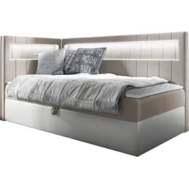 Mirjan24 Boxspringbett Gold Junior 3 80x200, Einzelbett mit Bonellfederkern, Härtegrad - H3 (Farbe: Soft 017 + Fresh 01, Seite zum Öffnen des Bet... - Beige