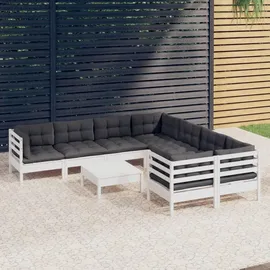 vidaXL Garten-Lounge-Set 9-tlg. mit Kissen weiß Kiefernholz