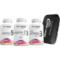 Vitamin D3 + Vitamin K2 + Vitamin B Komplex + Vital Omega 3 + Tablettenbox