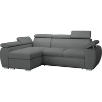 MIRJAN24 Ecksofa Boston Mini Premium Cord mit Bettkasten und Schlaffunktion, Einstellbare Kopfstützen, L-Form (Farbe: Poso 22, Seite: Links LC+2R) - Grau
