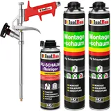 Isolbau Bauschaum-Set - Inkl. 2 x 1K Montageschaum B2 Pistolenschaum mit hervorragender Schall und Wärmedämmung (je 750 ml), 1 x PU-Schaum-Reiniger (500 ml) & 1 x Schaumpistole, Dämmen