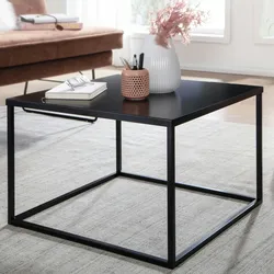 Kadima Design Quadratischer Couchtisch: Marmor-Optik, Metallgestell, Industrial-Stil, pflegeleicht. Schwarz, Material: Stahl, 60x60x45 cm