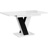 MEBLINI Esstisch Ausziehbar - Esszimmertisch Modern - Küchentisch - Säulentisch - Ausziehtisch - Dining Table - Esszimmertische - 120-160x80x75cm - MASIV - Weiß Hochglanz/Schwarz Hochglanz