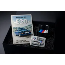 BMW 3 Teiliges Geschenkset E30 Motorsport Blechschild Postkarte Blechpostkarte M Perfomance Tasse Geschenk Becher Kaffeebecher