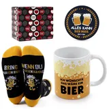 Belillpipi Geschenke für Männer, Lustiges Bier Geschenkset mit Tasse & Socken, Geburtstagsgeschenk, Vatertags für Papa, Freund, Kollegen, Geschenk für Bierliebhaber