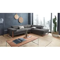 Ecksofa W.SCHILLIG "finn, Designsofa mit tollem Sitzkomfort, bequem, L-Form", grau (anthrazit s22), B:281cm H:71cm T:230cm, Flachgewebe S22 (100% Polyester);Stoff S37 (100% Polyester);Longlife Xtra-Leder Z59: Glattleder mit modischer Prägung. Hautstärke 0, 9 - 1, 1 mm, Sofas, Ecksofa, German Design Award 2016, Fußgestell Nussbaum natur, Breite 281 cm