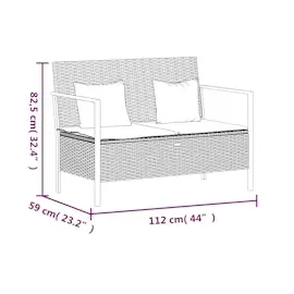 vidaXL Gartenbank 2-Sitzer mit Kissen Schwarz Poly Rattan
