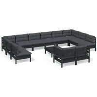 vidaXL 13-tlg. Garten-Lounge-Set mit Kissen Schwarz Kiefernholz