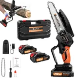 21V Akku Kettensäge mit 2x Akkus, 6 Zoll Orange Kettensäge Elektrisch Handsäge Einhand Handkettensäge mit Sicherheitsschloss für Gartenarbeit Baumbeschneidung Holzschneiden