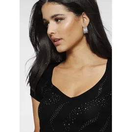 MELROSE T-Shirt MELROSE, Damen, Gr. 38, schwarz, Jersey, Obermaterial: 95% Viskose, 5% Elasthan, Glitzerstreifen, unifarben, tailliert hüftlang, tiefer V-Ausschnitt, Shirts T-Shirt, taillierte Passform, tiefer V-Ausschnitt, aus elastischem Jersey, Topseller