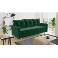 Sofnet Schlafsofa Rico, mit Schlaffunktion und Bettkasten, Bettsofa mit Holzfüße und Bonell-Ferderkern grün