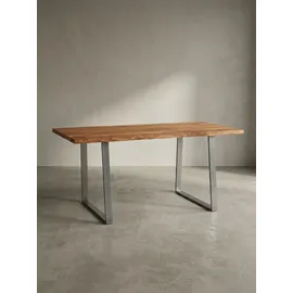 KADIMA DESIGN Schreibtisch Massivholz Baumkante Industrial 200x100 cm Akazie Premium mit Chromgestell Goldbraun Handarbeit Tarn Kollektion Kadima Design