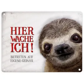 trendaffe Metallschild mit Faultier Motiv und Spruch: Betreten auf eigene Gefahr - Hier wache ich!