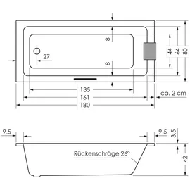 Repabad Abano Mono Rechteckbadewanne 180 x 80 cm 0035206-0001