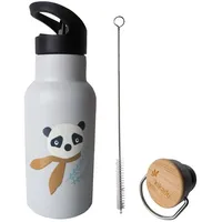 Kikadu Trinkflasche Panda Silber Grau - Kindergeschirr, BPA-frei, mit