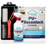 Plid Fliesenlack Premium Fliesenlack Fliesen Lack Fliesenfarbe Anlauger Lackierset, schnelltrocknend, spritzwasserbeständig, verarbeitungsfertig weiß