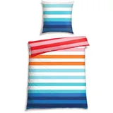 SCHIESSER Bettwäsche »Happy Stripe aus weicher Baumwolle und jeder Menge bunter Streifen«, MADE IN GREEN by OEKO-TEX® blau