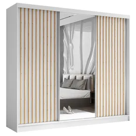 beautysofa Kleiderschrank Helix (Garderobe mit Scharniertüren, mit Spiegel, schwarzes / weißes / graues / artisan) mit Lamellen weiß 240 cm x 216 cm x 61 cm