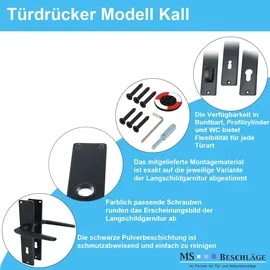MS Beschläge Langschild Profilzylinder Türbeschlag Drückergarnitur Schwarz pulverbeschichtet
