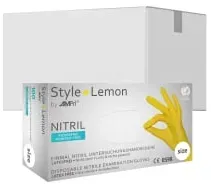 Style Lemon Nitrilhandschuhe, puderfrei, gelb 01189-L , 1 Karton = 10 Packungen à 100 Stück, Größe L