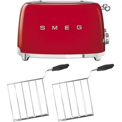 Toaster 4 Scheiben Set - Toaster mit Sandwichzangen in Rot, 2000W