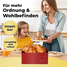 Lumaland Cuisine Brotkasten aus Metall mit Bambus Deckel | Brotbox rechteckig 30,5 x 23,5 x 14 cm | 2in1 Brotbehälter & Schneidebrett [Rot]