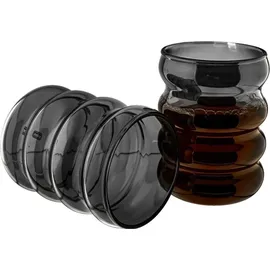 Mulex 2er Set Wave-Style Trinkgläser-Set in Schwarz Kaffeegläser Getränkebecher - 300 ml