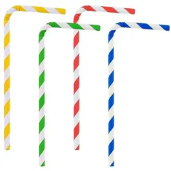 100 bunte flexible Papier Strohhalme Trinkhalme gestreift