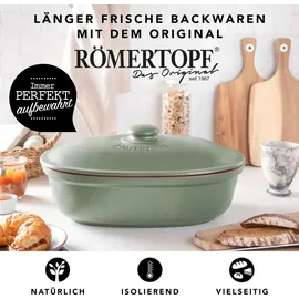ROMERTOPF Römertopf Brottopf oval MAXI 6,5 Liter - Brotkasten Grün aus Keramik - Atmungsaktiver Tontopf für langanhaltende Frische von Brot und Brötchen