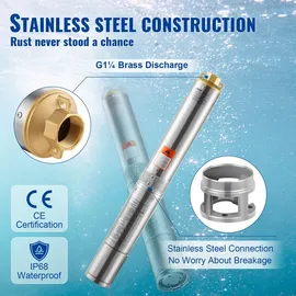 Vevor Tauchpumpe 370 W 5,3 m3/h max. Durchfluss 50 m max. Förderhöhe mit 9,1 m Stromkabel