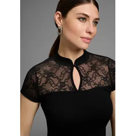 MELROSE T-Shirt MELROSE, Damen, Gr. 38, schwarz, Jersey, Obermaterial: 95% Viskose, 5% Elasthan. Spitze: 95% Polyester, 5% Elasthan, leicht transparent, tailliert hüftlang, Shirts T-Shirt, taillierte Passform, mit Stehkragen, aus Jersey und Spitze