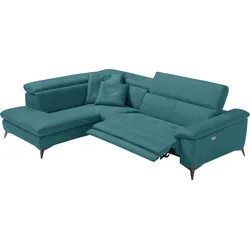 Ecksofa EGOITALIANO "Martine", blau (teal), B:272cm H:96cm T:203cm, Sofas, mit Ottomane, elektrischer Relaxfunktion und Kopfteilverstellung