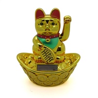 Starlet24® Winkende Glückskatze Winkekatze Lucky Cat Maneki-Neko Winkende Japanische Maneki-Neko (Gold mit Solarzellen, 10cm)