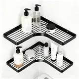 Duschablage Ohne Bohren Ecke, 2 Stück Eckregal Bad Rostfrei mit 4 Klebestreifen, Eckregal Dusche Edelstahl Schnellablauf, Badezimmer Regal für Aufbewahrung Shampoo und Duschgel - Schwarz