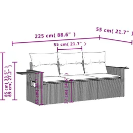 vidaXL 3-teiliges Gartensofa-Set mit Kissen, grau, Polyrattan - Grau