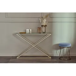 Konsolentisch JAHNKE "XTRA CONSOLE", gold (klarglas, gold, goldfarben, klarglas), B:100cm H:76cm T:30cm, Tische, Konsole/Beistelltisch in Gold-Look, aus Sicherheitsglas gefertigt
