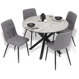Homestyle4u Tischgruppe, Grau Metall, 4-Sitzer, rund 110x77x110 cm, Esszimmer, Bänke, Tisch- - Eckbankgruppen