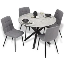 Homestyle4u Tischgruppe, Grau Metall, 4-Sitzer, rund 110x77x110 cm, Esszimmer, Bänke, Tisch- - Eckbankgruppen