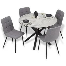 Homestyle4u Tischgruppe, Grau Metall, 4-Sitzer, rund 110x77x110 cm, Esszimmer, Bänke, Tisch- - Eckbankgruppen