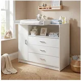ecomi Wickelkommode Wickeltisch Baby Kommode aus Holz mit Wickelaufsatz 3 Schubladen