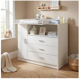 ecomi Wickelkommode Wickeltisch Baby Kommode aus Holz mit Wickelaufsatz 3 Schubladen