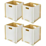 HMF Aufbewahrungsbox aus Holz zum Zusammenstecken, 4er Set, passend für Kallax, 32 x 32 x 32 cm, Weiß